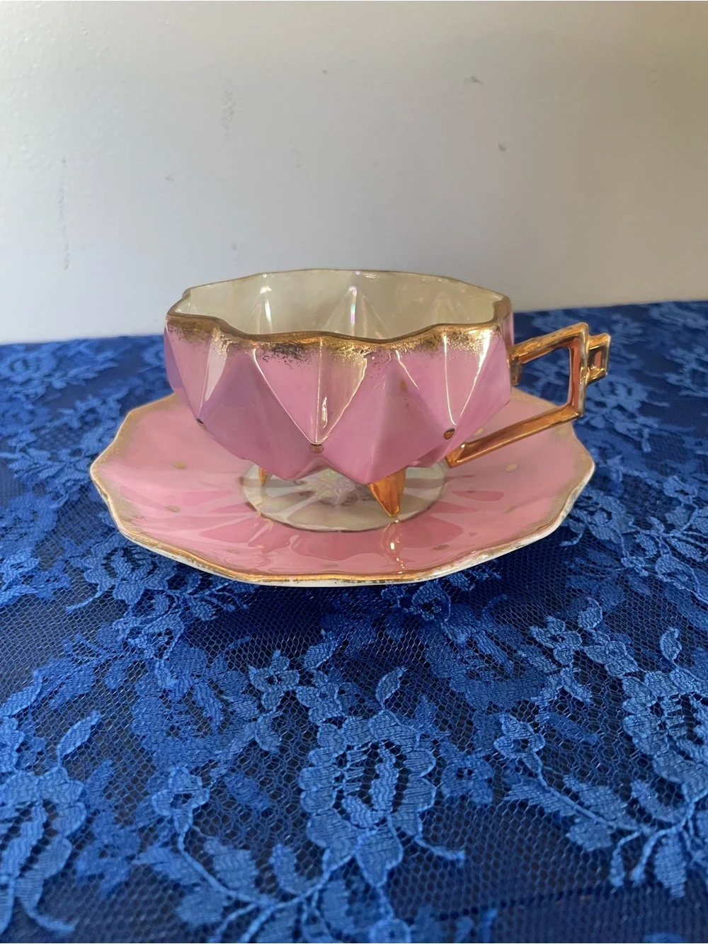 Vintage Castle China Pink Iridescent Porcelain Cup & Saucer